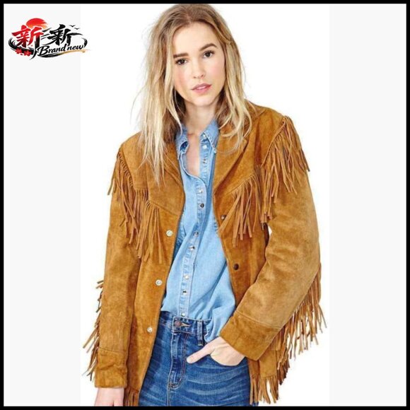 Jackets & Blazers - Genuine Suede Leather Western Fringe Jacket Women Cowgirl Style